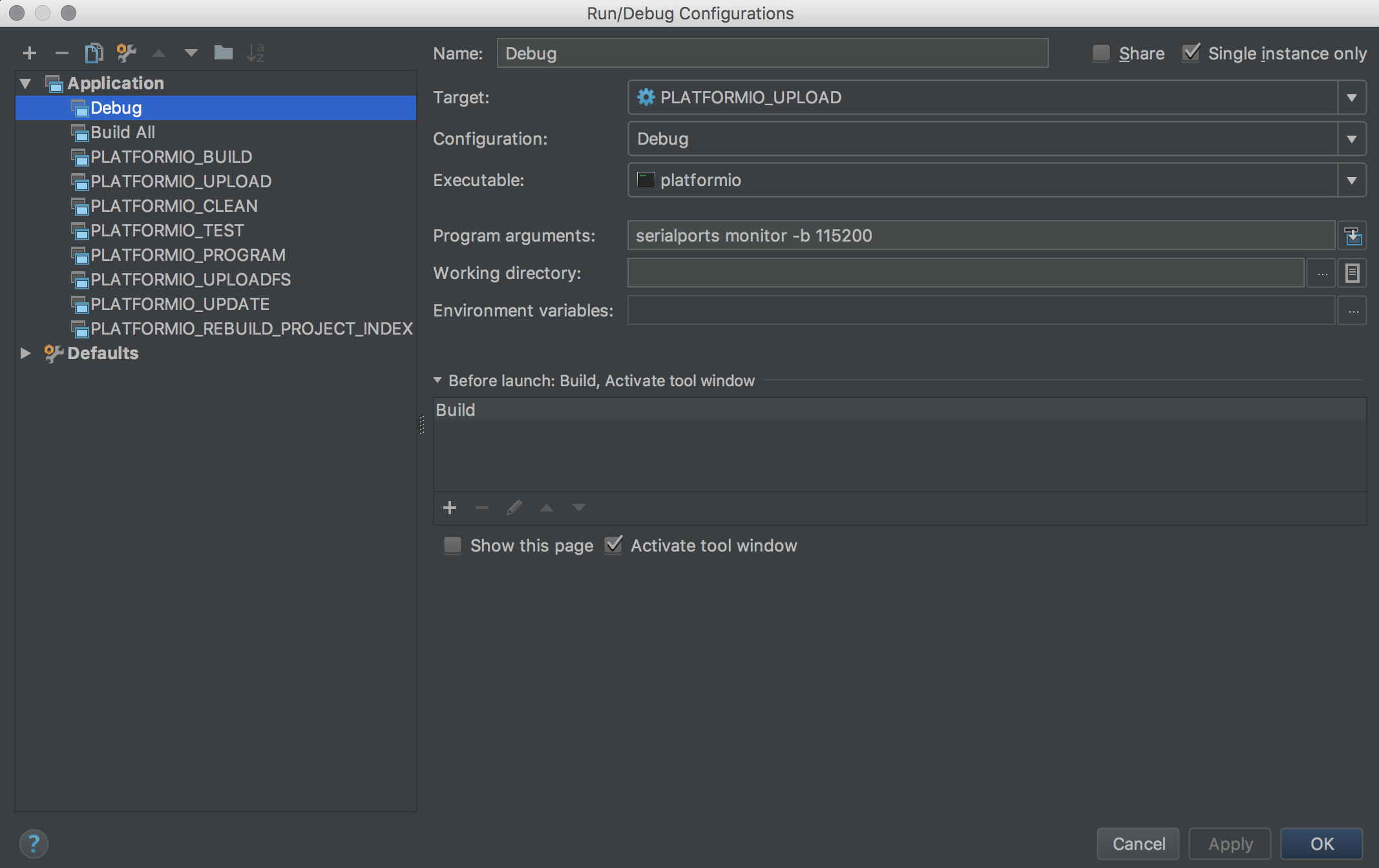 CLion Debug Configuration